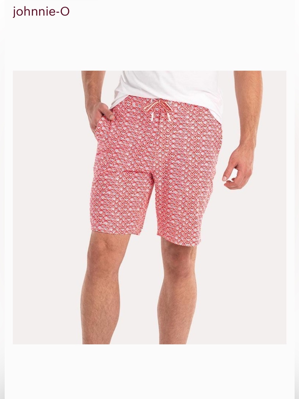 Johnnie-O Swim Surf Shorts Large Manteo Half Elastic Lined Red Coral Fish Scale